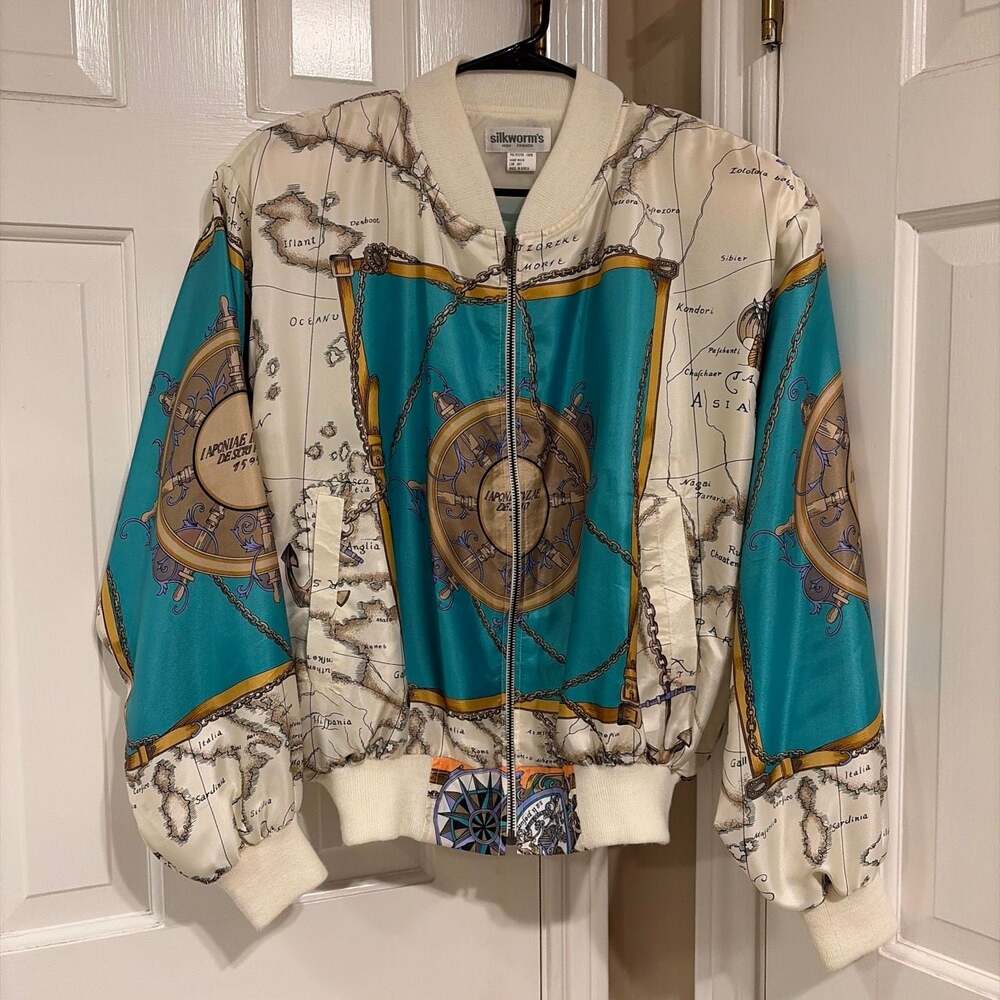 Silkworm's High Fashion Vintage Nautical Map Compass Print Bomber Jacket